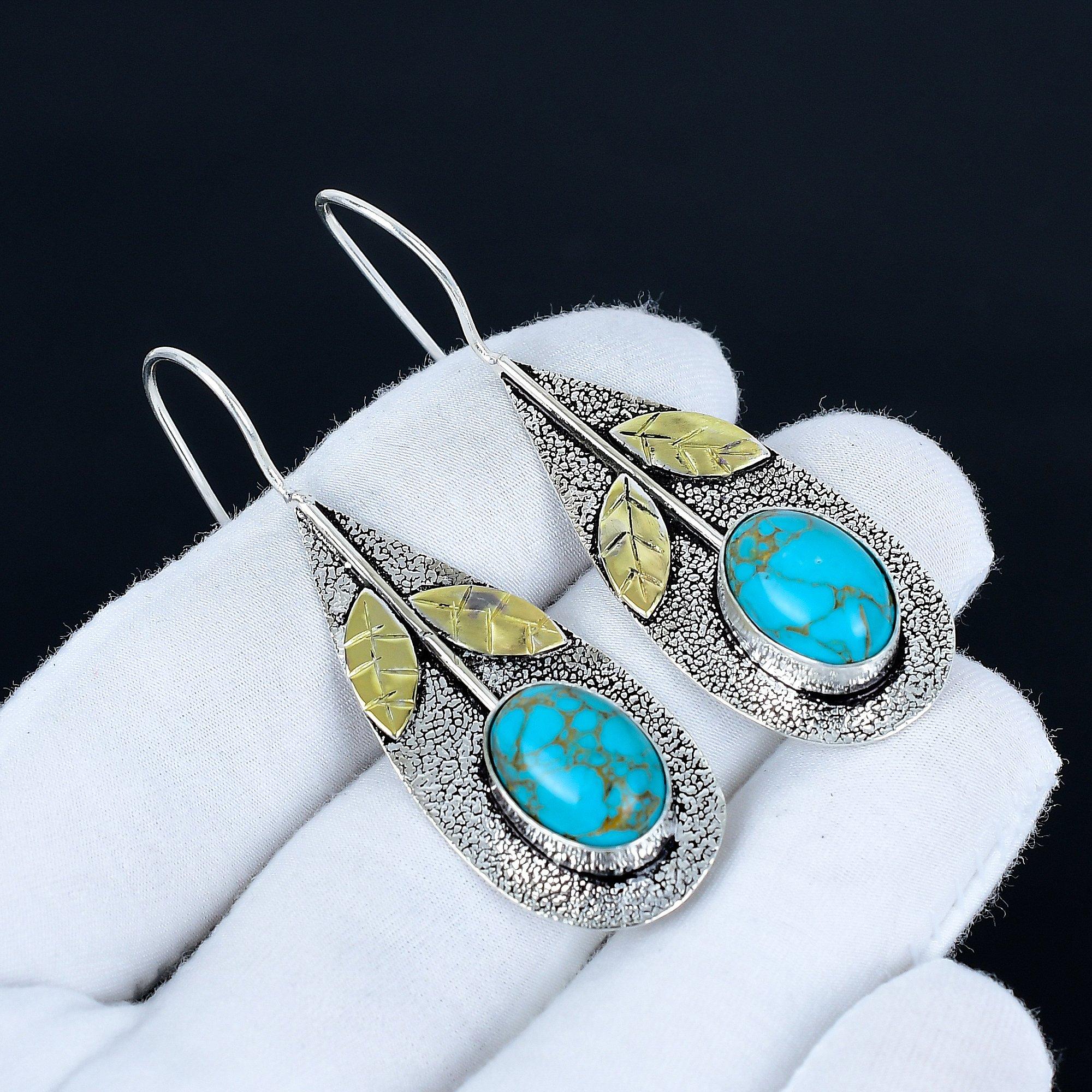 

Turquoise Gemstone Earrings, 925 Sterling Silver Earrings, Handmade Silver Earrings For Gift, Turquoise Dangle Earrings Gift For Love 6 Cm синий