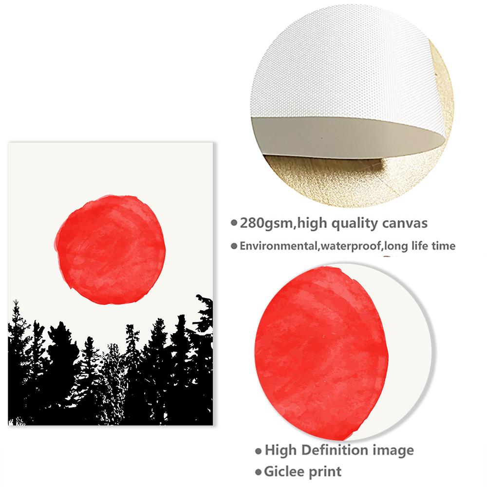 Abstract Red Sun Canvas Art Wall Painting Aesthetic Posters and Prints Nordic Tree Landscape Wall Pictures for Living Room Decor
