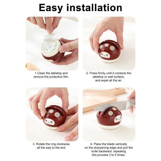 Cartoon Suction Cup Knife Sharpener with Tungsten Steel Blades Portable Non-Slip Knife Sharpener for Kitchen Knives Scissors Easy-to-Use Kitchen