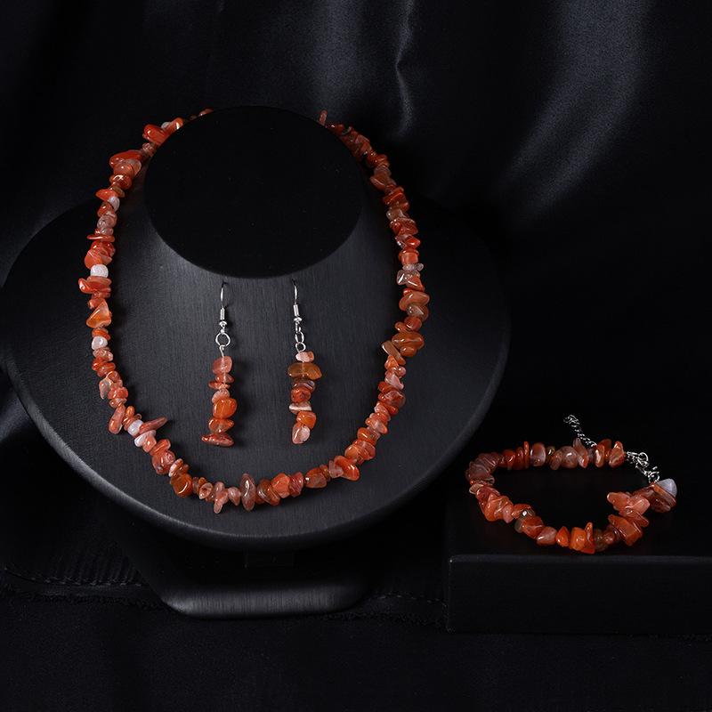 Böhmisches Unregelmäßiges Stein Schmuckset Damen Naturstein Kristallkies Halskette Armband Ohrringe Set
