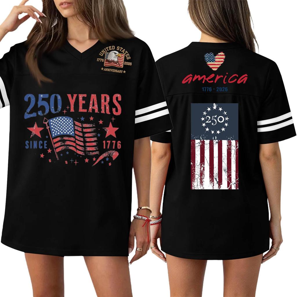 Women's Casual Fashion V-Neck Sports Independence Day Print Short Sleeve Sports T-Shirt Top