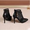 High Heel Short Boots Women Shoe  Spring and Summer New Fine  Pointed  Naked  Back Zipper Large Size  Boot