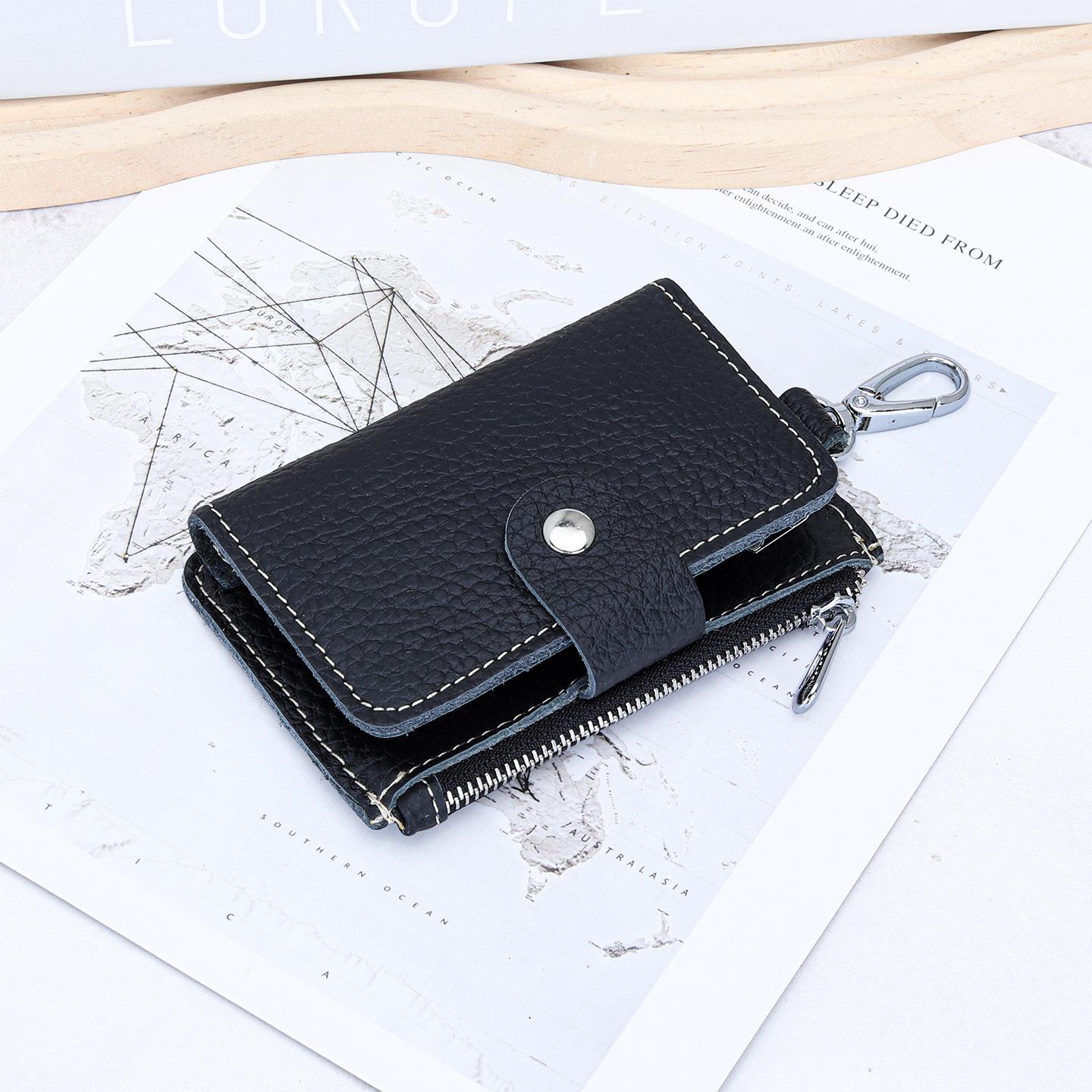 

Key Case Soft Leather Waist Hang Key Holder with 6 Keyrings Keys Organizer for Men Women Daily/Travel Use чёрный