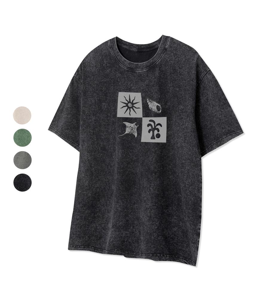 STANDARDERROR 87-Stan331 Summer Vacation Crack Pigment Short Sleeve T-Shirt (4 Colors)