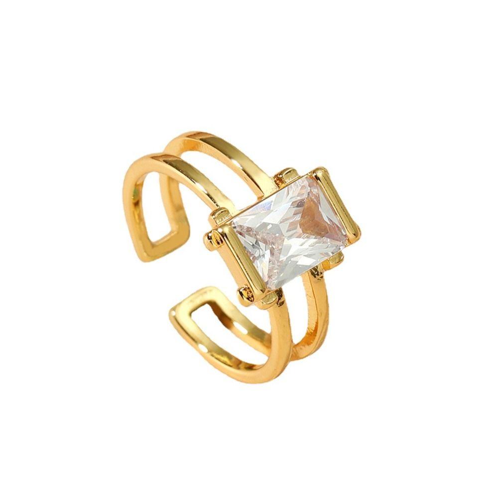 

Golden Metal Finger Rings Copper Irregular Finger Ring Delicate Zircon Open Ring Daily Wear styleB