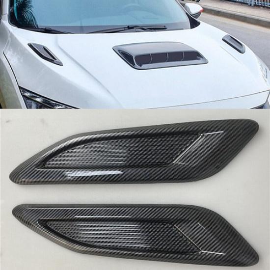 2x Universal Car Air Flow Intake Hood Scoop Vent Trim Carbon Fiber Style Cover