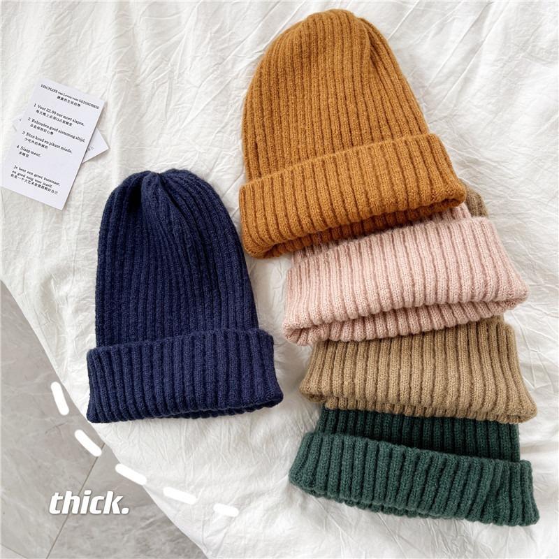 Hat Women's Autumn and Winter Versatile Solid Color Casual Student Knitted Wool Hat New Thermal Hat