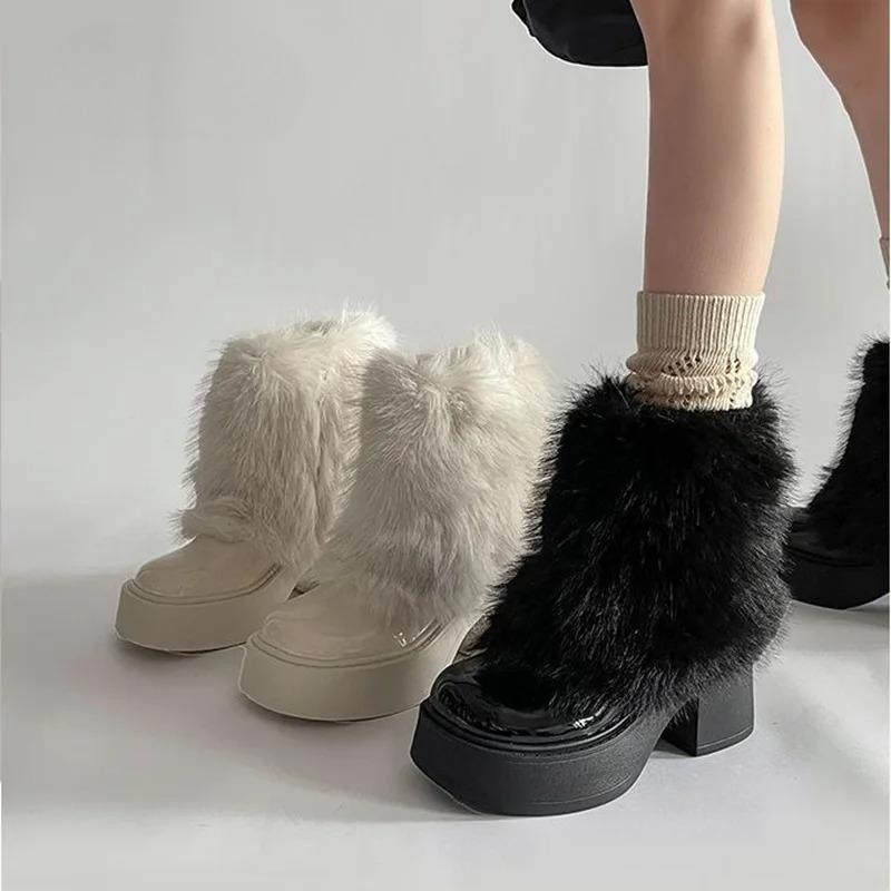 Fashion Thick Bottom Fur Pants Boots Women 2025 Autumn and Winter New Fashion Plus Fleece Warm Fashion Ankle Boots