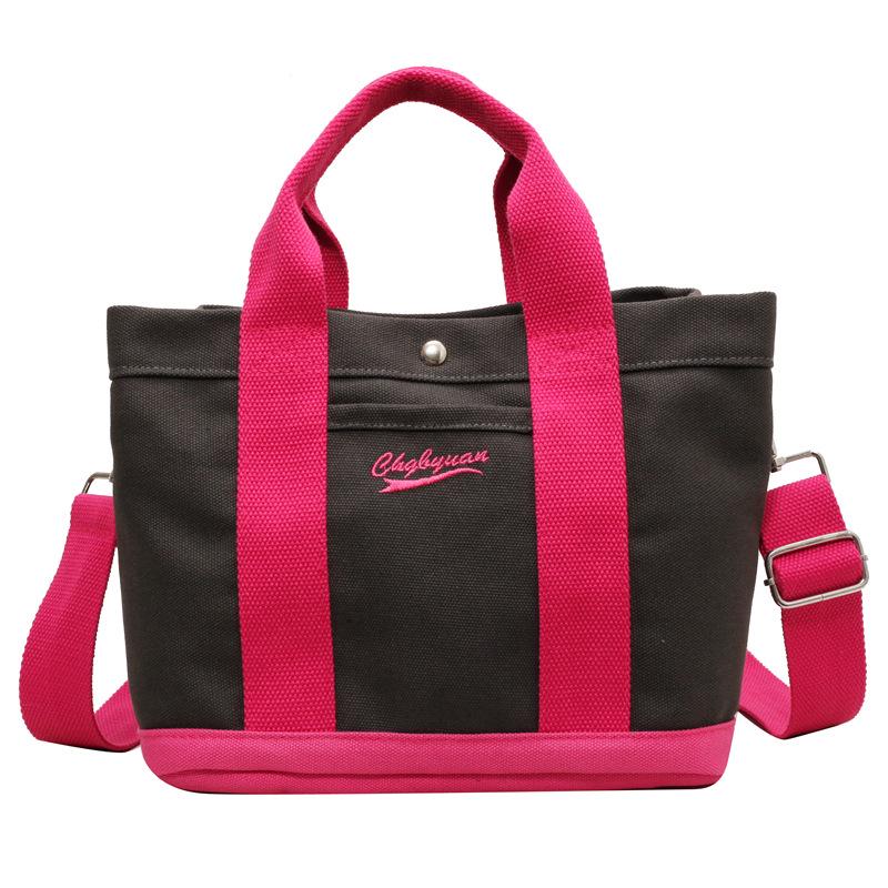Japanese Color Block Canvas Tote: Lightweight, Large-Capacity, Versatile Handbag for Women - Shoulder or Crossbody Use.