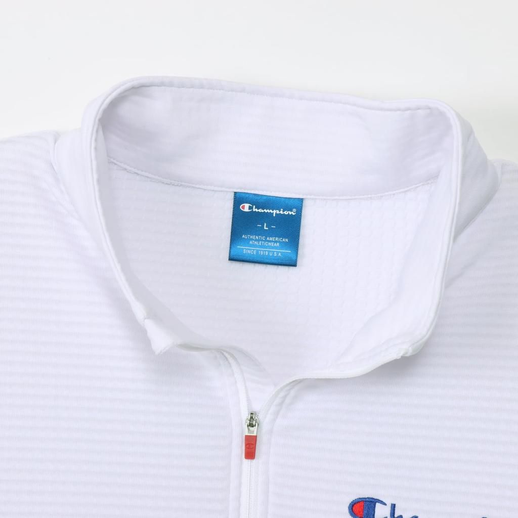 Champion White Long Sleeve Basketball Script Men's T-Shirt, Quick-Drying, Stretch, Antibacterial, Odor-Resistant, Warm, Logo, Half-Zip, C3-YB456