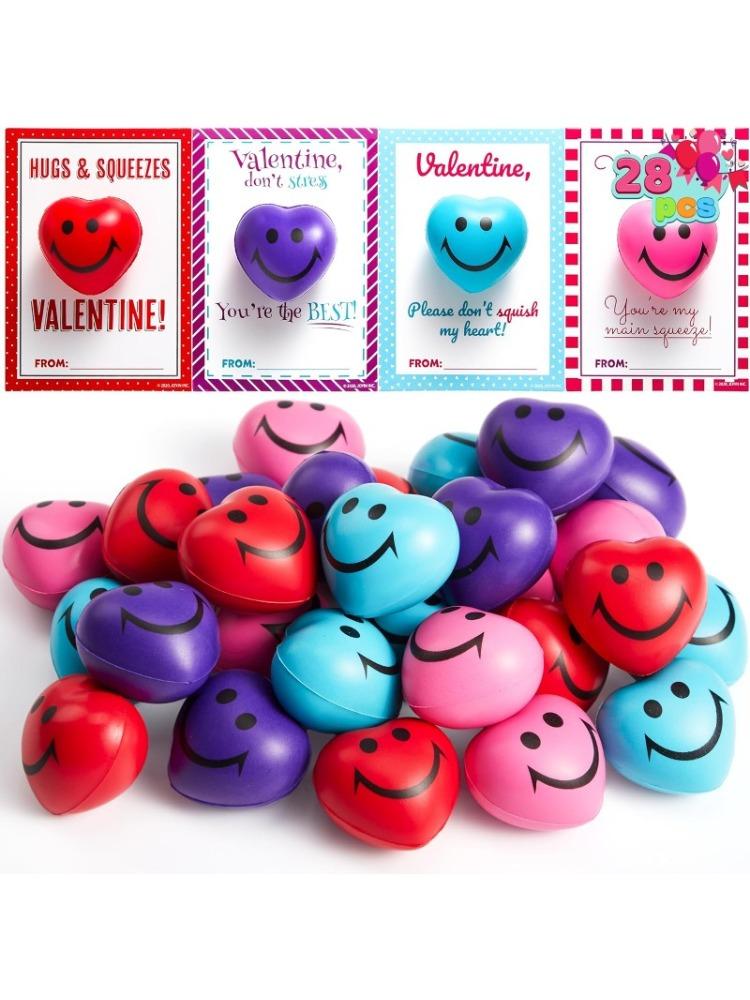 

JOYFY 28 Packs Heart Shape Stress Ball with Cards Stress Relief Fidget Toy for Valentine Party Favors Classroom Prize Supplies