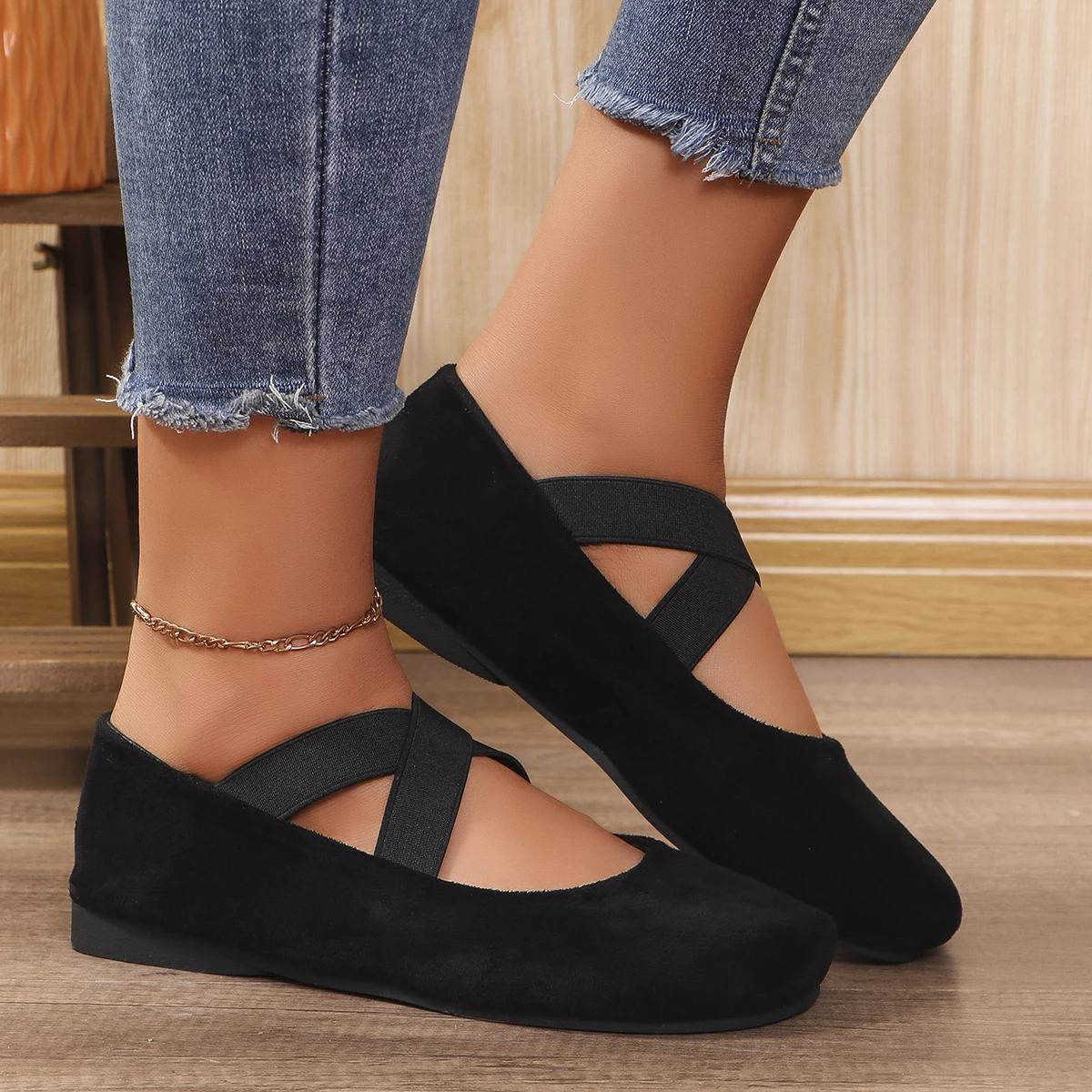 

Женские туфли с круглым носком, большие размеры, однотонные вязаные туфли, повседневные дышащие балетки, черные женские мокасины Zapatos De Mujer 43