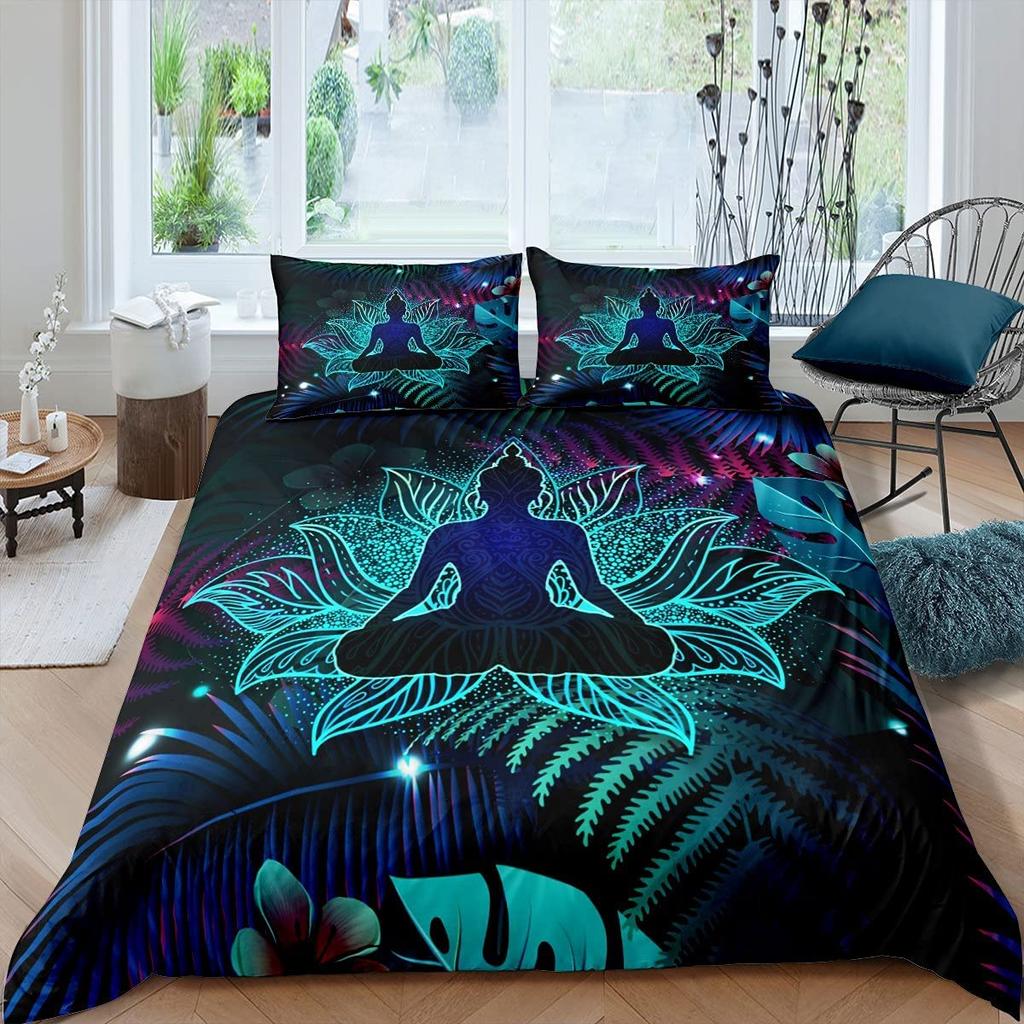 Yoga Duvet Cover Set King Size,Chakra Meditation Bedding Set, Mandala Comforter Cover Boho Hippie Style With Chakra Art Print