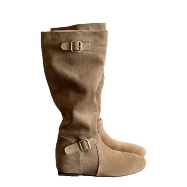 Soft Leather Version~ Soft Leather Inner Height Increase 4cm Pile Medium Boots Women's Autumn and Winter New Maillard Boots High Boots