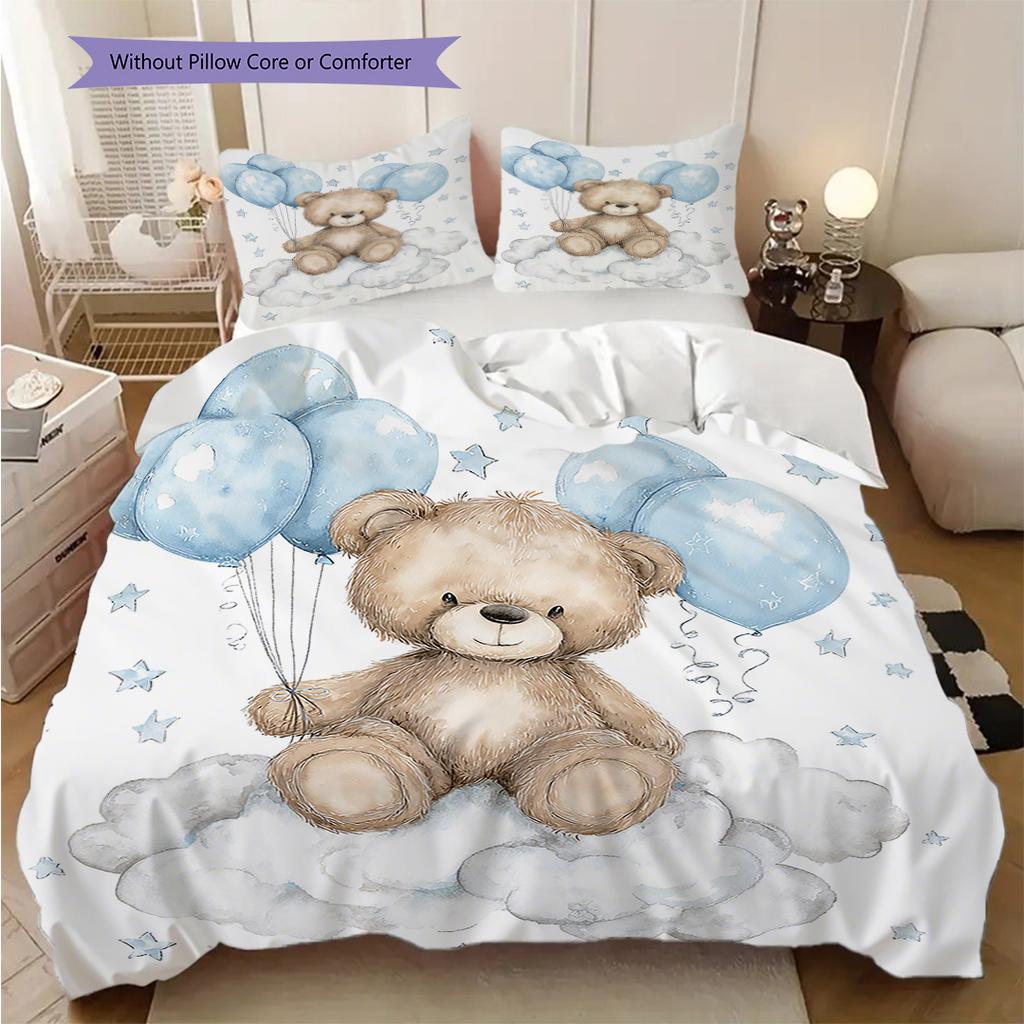 Bettwäsche-Steppdecken-Set mit Teddybär-Muster Bettdeckenbezug Kissenbezug Heimdekoration Geburtstagsgeschenk (1 Bettbezug + 2 Kissenbezüge, ohne Füllung)