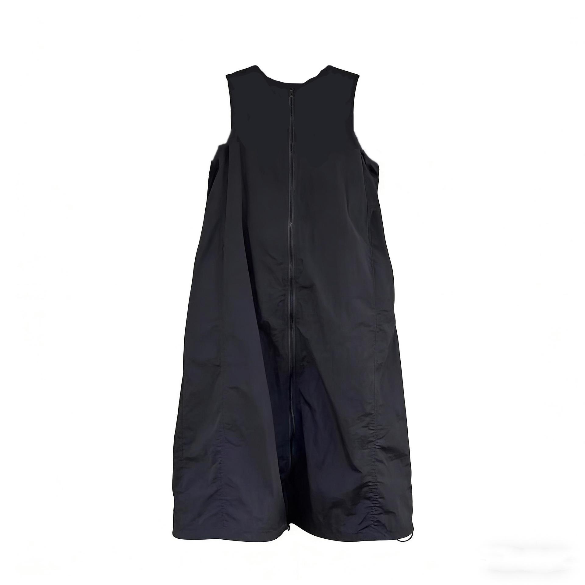 

Women s Korean Grey Sleeveless Vest Dress - Spring/Autumn, Loose Fit, Zipper, Mid-Length, Over-the-Knee, Versatile Casual Wear S