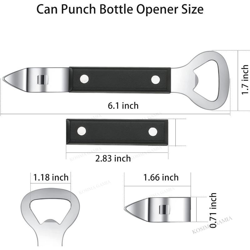 2 in 1 Stainless Steel Can Opener Manual Punch Can Opener Beer Opening Tools Jar Opener for Weak Hands Removes Tight Jar Lid