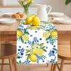 Lemon and Blue Floral Table Runner, Seasonal Kitchen Dining Table Decoration for Home Party Birthday Wedding Decor 72 x 13 inches, White