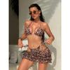 Sexy Leopard Print Halter Three Piece Bikini Swimsuit For Women