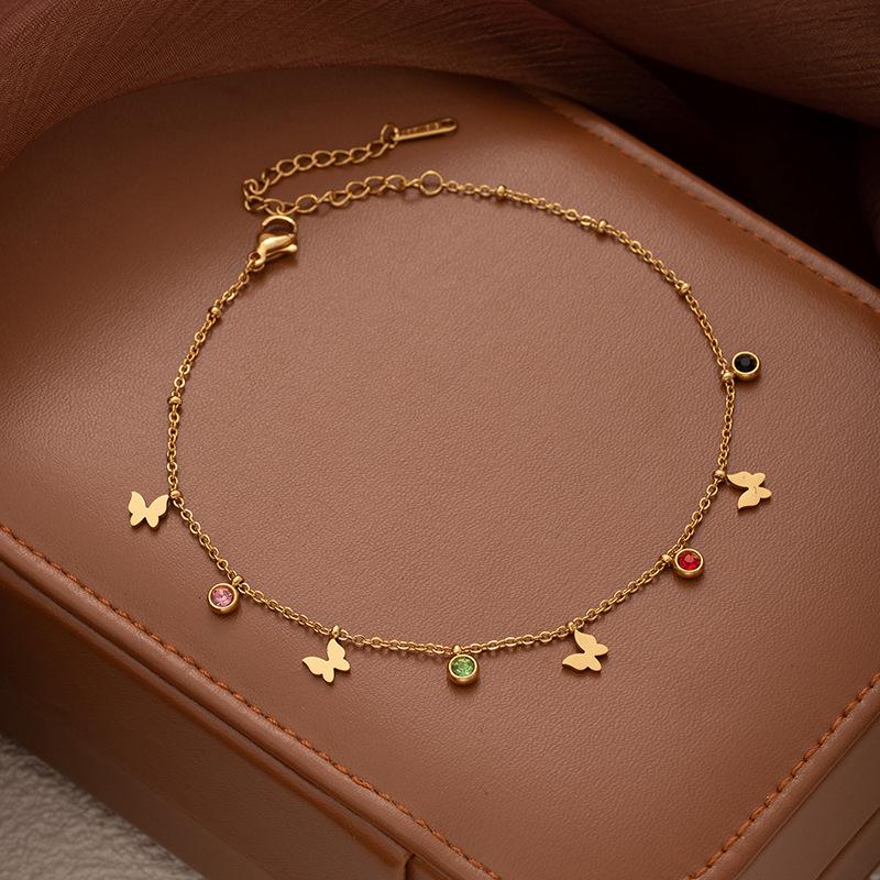 Fashion Small Fresh Anklet Star Moon Five-Pointed Star Palm Foot Accessories Women'S Titanium Steel Does Not Fade A Variety Of Colored Diamond Foot