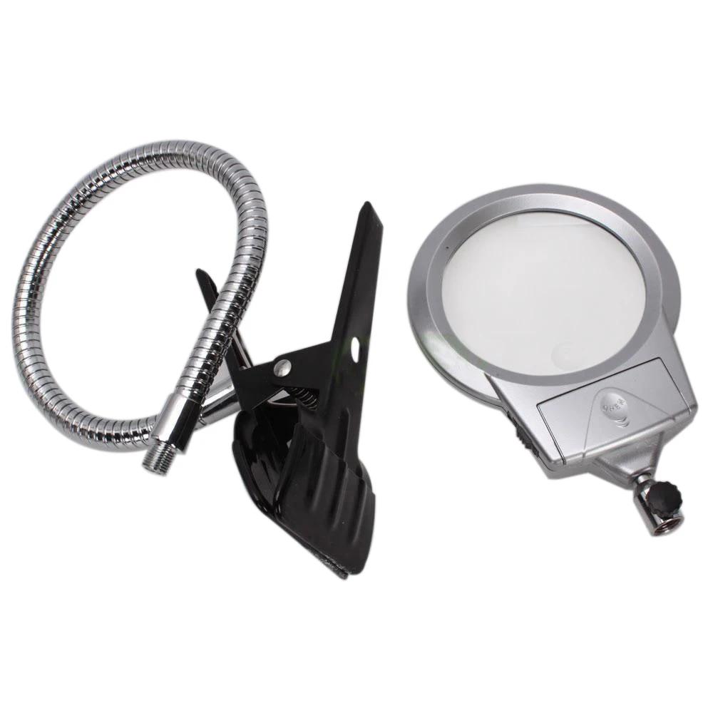 2.5X/5X New Lighted Clip-on Magnifier Lamp - LED Desk Table Top Magnifying Glass with Large Lens & Clamp for Reading