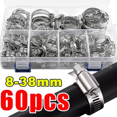 Hose Clamps Set Stainless Steel Adjustable Worm Gear Screw Band Hose Clamp for Pipe Fuel Tube Faucet Fasteners Assortment Kit