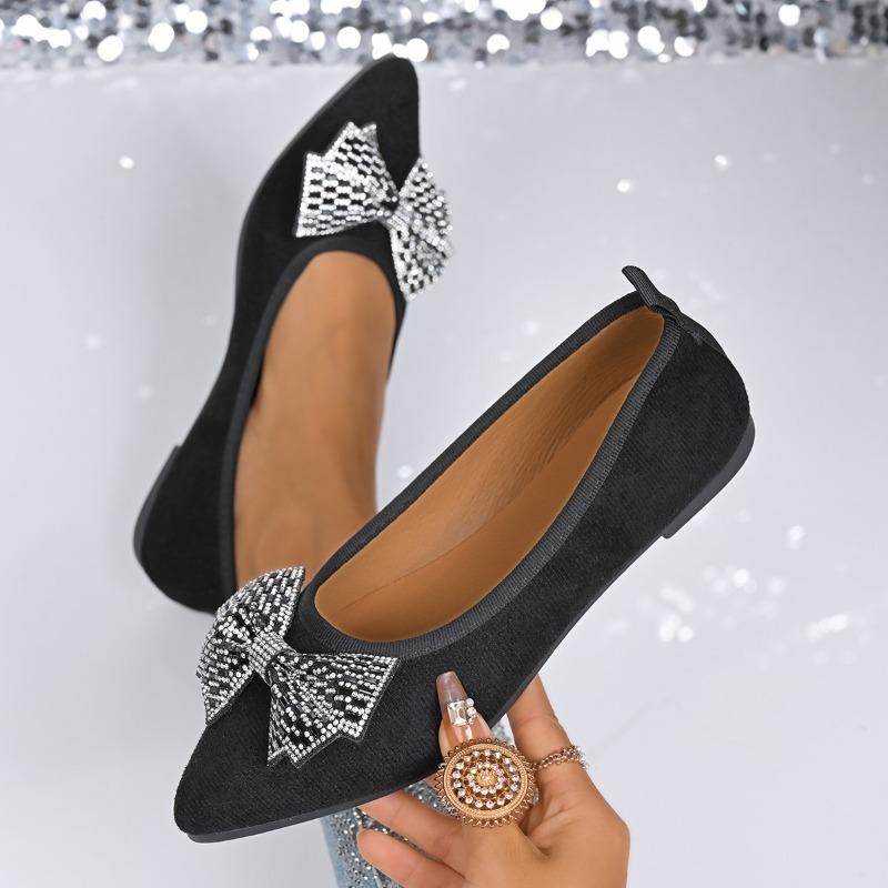 2025 New Slip on Women's Flats Outdoor Pointed Toe Crystal Bow Tie Shallow Flats Plus Size Comfortable Casual Walking Shoes