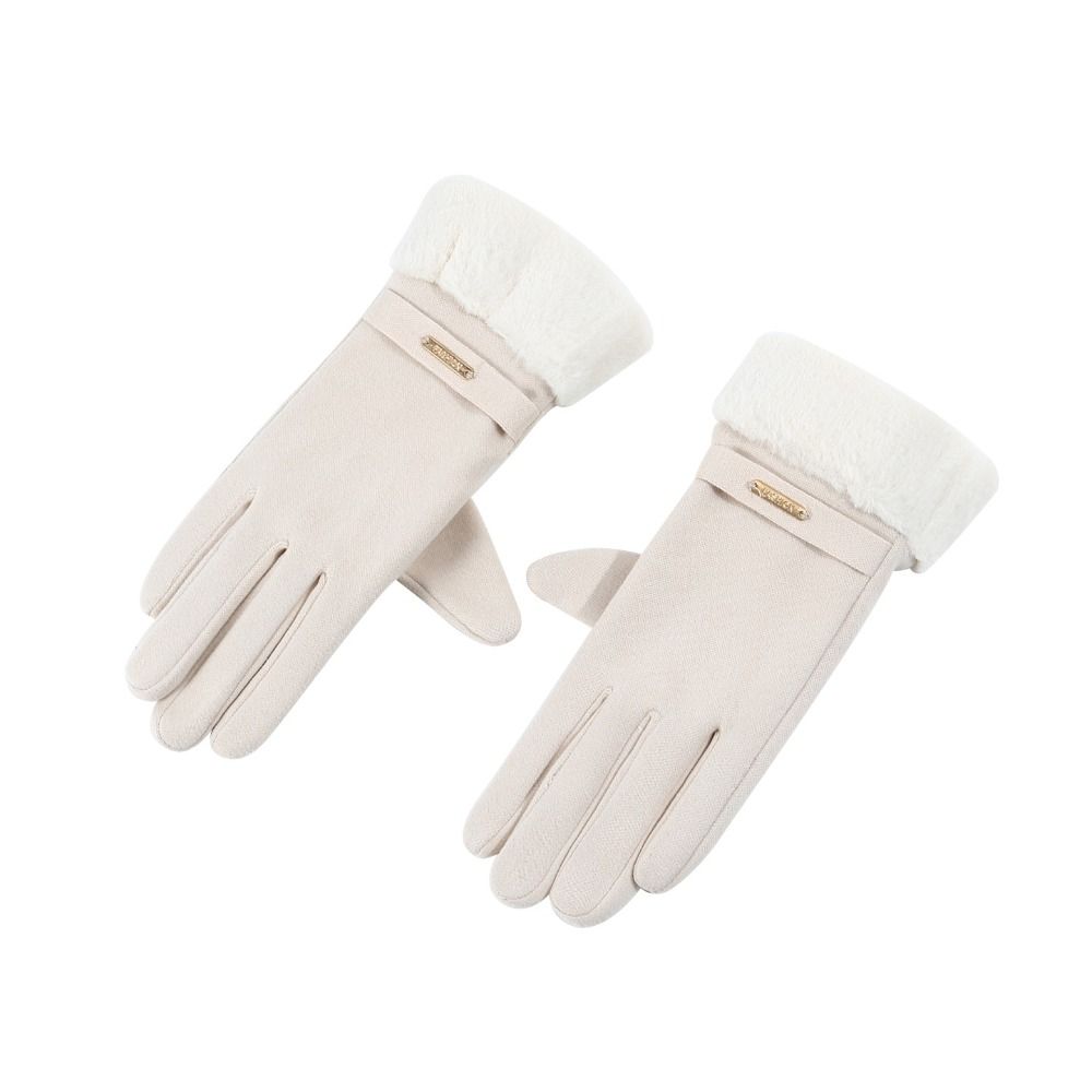 Plus Velvet Lining Warm Suede Gloves Thickened Plush Windproof Riding Gloves  For Women