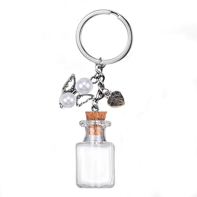 1 Stück Wunschflasche Transparent Schlüsselanhänger Anhänger Mini Glasflasche Herzförmiger Schlüsselanhänger Engels-Schlüsselanhänger