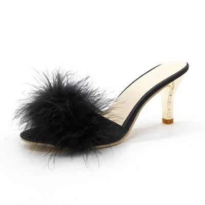 2024 Sommer Neue Damen Hausschuhe Stiletto Sandalen Party Damen Flip-Flops High Heels Pelzige Maultier Schuhe