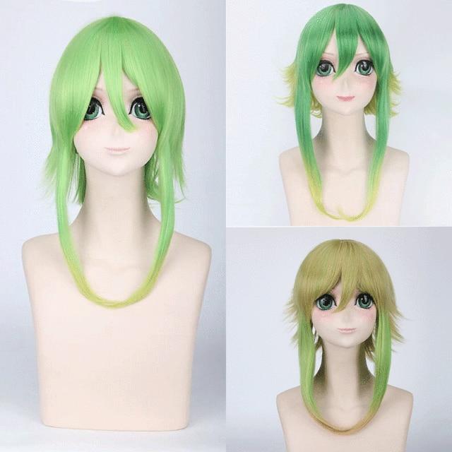CaseEden GUMI Perücke – Vocaloid Gumi Sasanqua Style, Lang, Grün-gold, Mit Netz, Für Cosplay