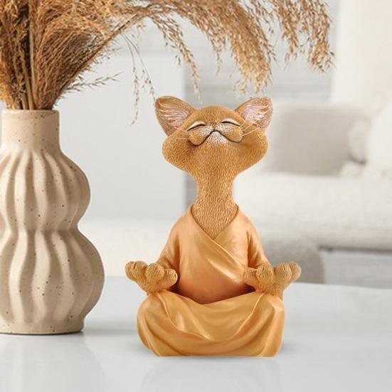 Resin Zen Cat Figurine In Meditation Pose for Home and Office Decor