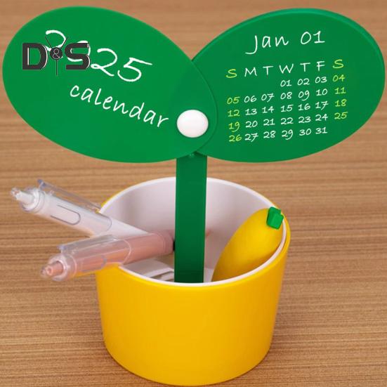 Stolní kalendář na rok 2025 hrnkový rostlinný kalendář se základnou držáku pera Stolní dekorace pro organizér domácí kanceláře