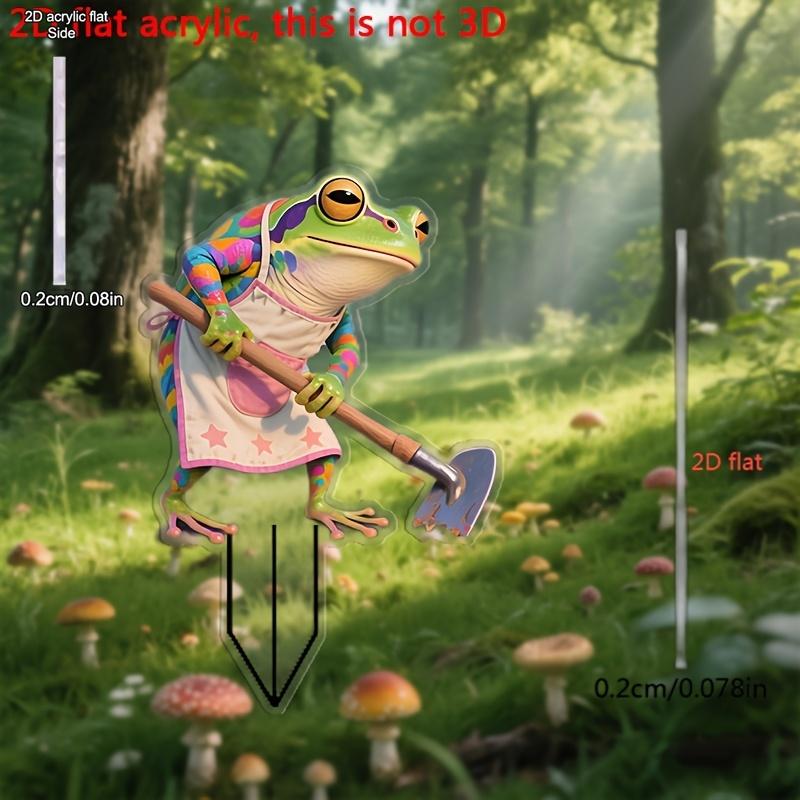 2D Flat Acrylic Working Frog Garden StakeWooden Sign, Outdoor Gardens and Potted Landscapes Signs, Suitable for wall decoration, porch, room, villa,