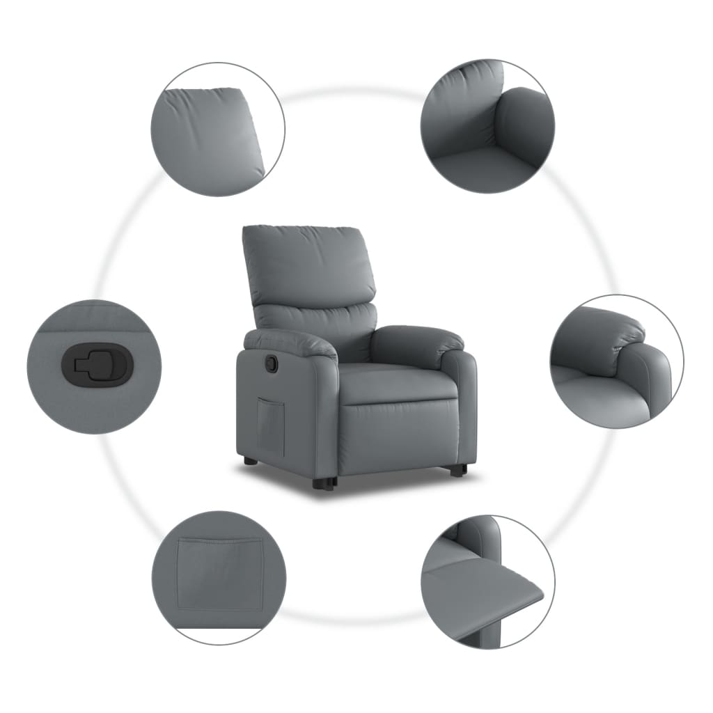 Vidaxl Lift and Recline Armchair, Grey, Upholstered In Faux Leather