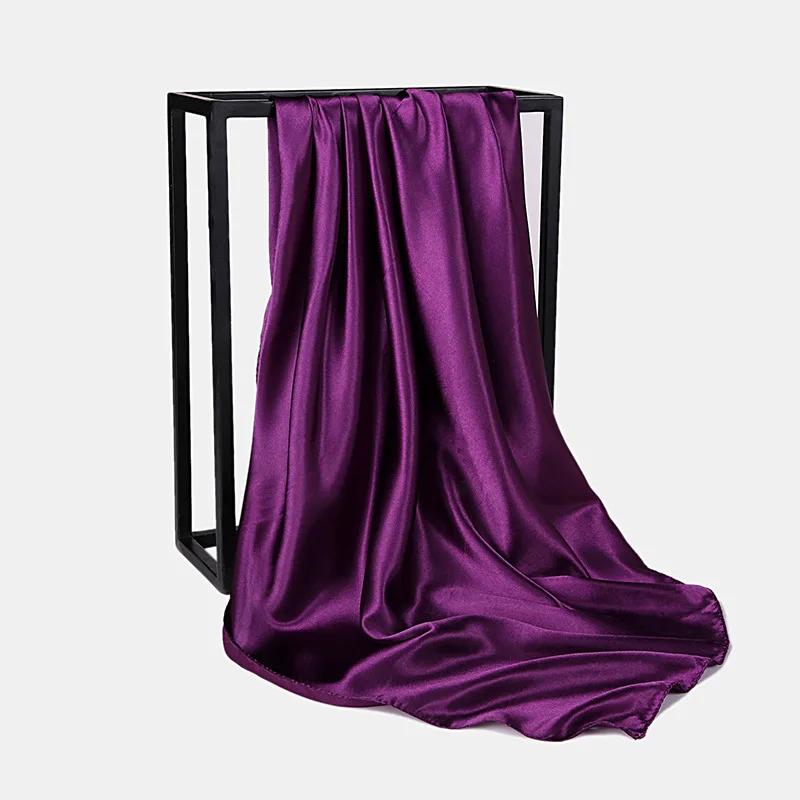 90Cm Solid Colors Neckerchief Hijab Scarf For Women Silk Satin Headband Hair Scarves Female Square Shawls Head Scarfs For Ladies