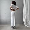 Women's Casual Suit Short Sleeved Hollowed Out Top Knitted Half Skirt Set Solid Color Versatile Summer Refreshing Wearing Temperament Elegant Dress