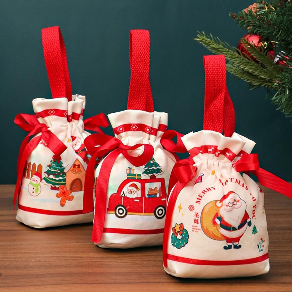 Lässige Weihnachtsstrickhandtasche, handgefertigte Multifunktions-Weihnachtstasche, wiederverwendbare Geschenktasche, Süßigkeitentasche mit Cartoon-Motiv