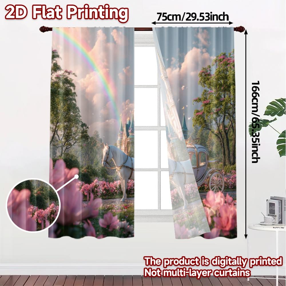 2pcs, 2D FLAT PRINTING Curtains (Without Rod) Fairytale Bliss Fashionable Popular Curtains Semi-Sheer Curtains Decorations