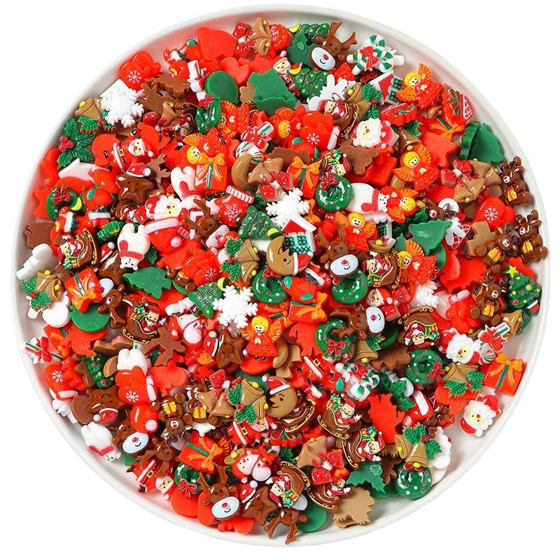 50pcs Resin Christmas Flatbacks Santa Snowman Snowflake Holly Xmas Tree Mixed Cabochons For Scrapbooking DIY Crafts Hair Jewelry