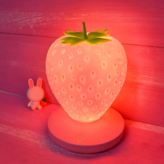 Lampada da comodino a LED creativa ricaricabile senza sfarfallio con luce notturna a fragola, decorazione da tavolo
