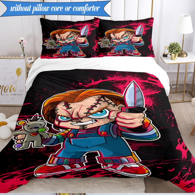 Chucky's Halloween Horror 3pcs K-pop Music Group Bedding set,Ideal for Bedroom, Dormitory,Including Duvet Cover And 2pcs Pillowcases,Fan Gifts