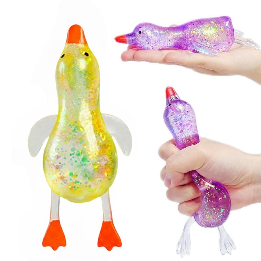 Glitter Eend Squishy Stressverlichtend Speelgoed | TPR Materiaal | Willekeurige Kleur | Zacht Knijp Fidget Speelgoed voor Angstverlichting | Draagbaar
