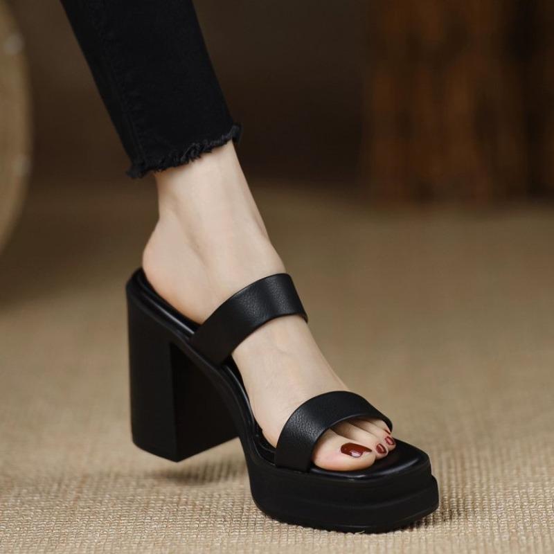 

Meotina Ladies Square Toe Platform Block High Heels Slide Ladies Fashion Casual Slippers Summer Spring 40 35 чорний