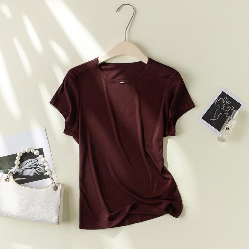 2026 Hangzhou Silk Lyocell Short Sleeve Women's Close-Fitting Round Neck T-shirt