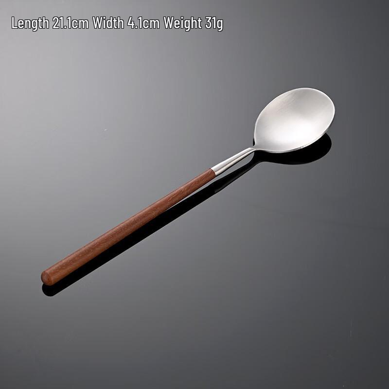 Qianxing Retro Red Sandalwood Handle Stainless Steel Oval Spoons
