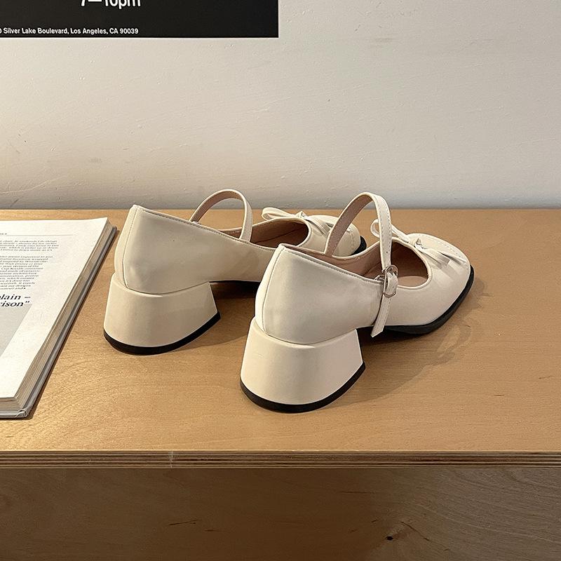 

Летние новые ретро туфли-лодочки на толстом каблуке в французском стиле с бантом, корейская версия, нежные туфли на среднем каблуке 40