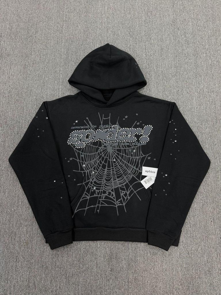 Spider Web Print Men's Heavyweight Hoodie - Trendy, Loose Fit with Plus Velvet