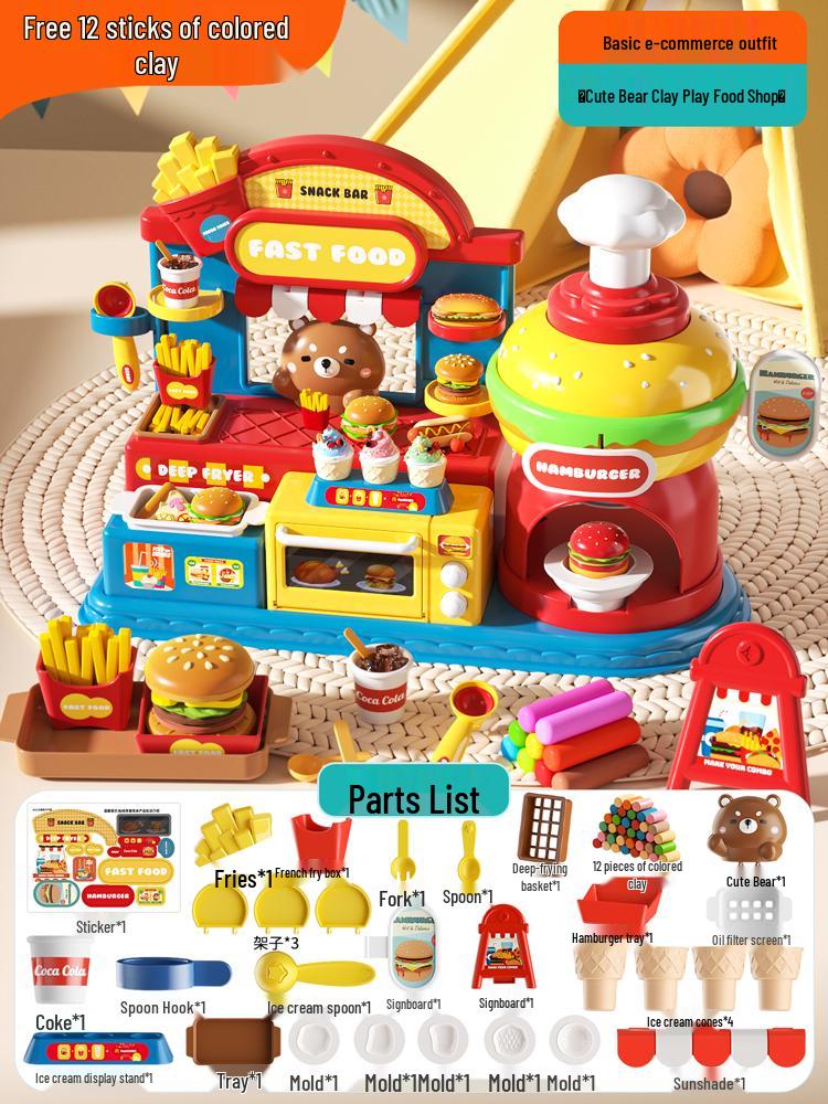 Children s Clay Playset: Hamburger & Ice Cream Maker Molds for Girls 12 Colors