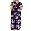 Plus Size Women Casual O-Neck Summer Short Sleeve Print Loose Pocket Long Dress